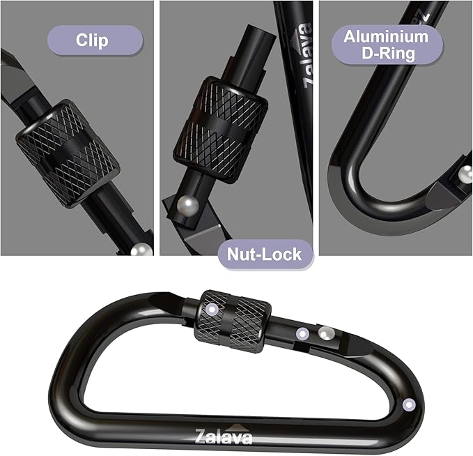 6PCS Carabiner Keychain, 2 inch Aluminum D-Clip Caribeener with Hook
