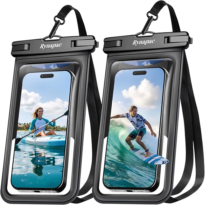 Rynapac Waterproof Phone Pouch - 2 Pack, IPX8 Waterproof Phone Case with Lanyard for iPhone 17 16 15 Pro Max, Cell Phone Dry Bag for Beach Vacation Travel Cruise Essentials, Touch Screen, Up to 8.5"
