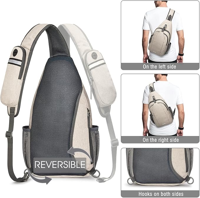 G4Free Sling Bag RFID Blocking Sling Backpack Crossbody Chest Bag Daypack for Hiking Travel(Ivory)