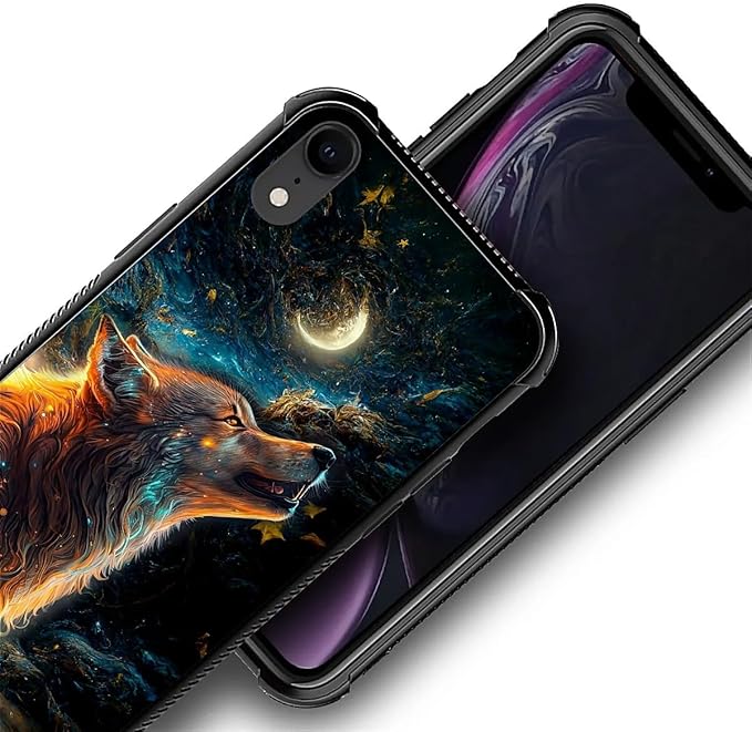for iPhone XR Case, Star Cave Hungry Wolf Pattern Graphic Design Girl Boy Soft Silicone Hard Acrylic Shock Protection for iPhone XR