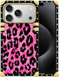 for iPhone 17 Pro Case Luxury Golden Decoration for Girl Women Soft TPU Shockproof Protective Hard PC Back for iPhone 17 Pro Crazy Pattern Pink Black Leopard