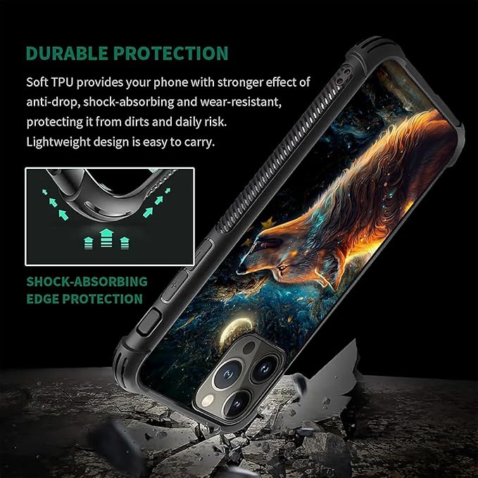 for iPhone 16 Pro Case, Star Cave Hungry Wolf Pattern Graphic Design Girl Boy Soft Silicone Hard Acrylic Shock Protection for iPhone 16 Pro