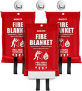 Fire Blanket 3-Pack | Fiberglass Prepared Fire Suppression | 40"x40" Fire Blankets Emergency for Home and Kitchen