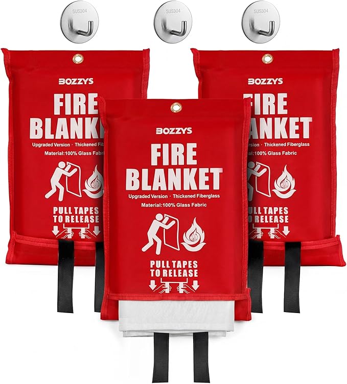 Fire Blanket 3-Pack | Fiberglass Prepared Fire Suppression | 40"x40" Fire Blankets Emergency for Home and Kitchen