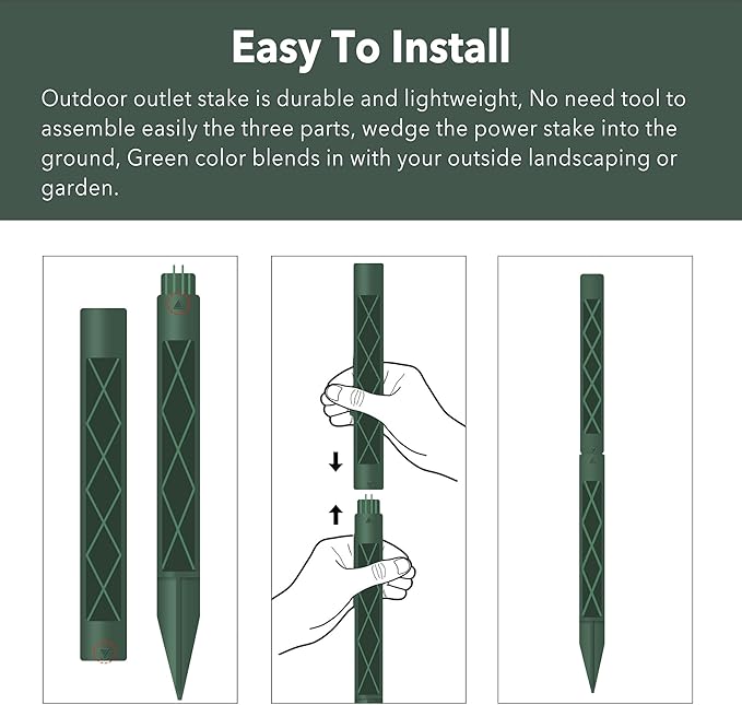 HBN Outdoor Power Stake Waterproof with 6FT Long Extension Cord, 3 Grounded Outlets Yard Power Strip with Protective Covers, Electrical Power Stake with Multiple Plug Socket for Garden Decoration
