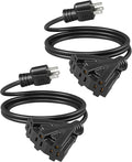 DEWENWILS 6FT Extension Cord, Tri-Tap Extension Cord Splitter, 3 Outlet 16/3 SJTW Power Cable for Landscape Lighting String Lights, 13A/125V/1625W, ETL Listed, Black, 2 Pack