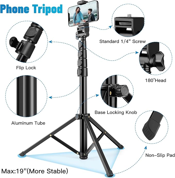 Victiv Phone Tripod, 70" Tripod for iPhone with Remote and Phone Holder, Sturdy & Stable, Adjustable Camera Stand & Selfie Stick Mode, Perfect for Selfies/Recording/Vlogging/Live Streaming