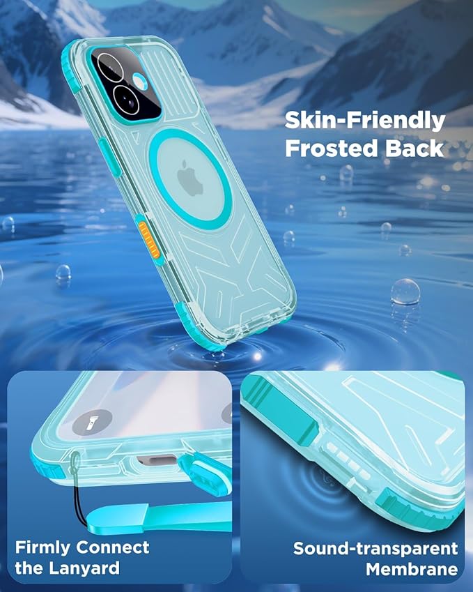 for iPhone 17 Waterproof Case with Magsafe, Built-in [Camera & Screen Protector] [Lanyard], IP68 Water Proof Full Body Dustproof Heavy Duty Frosted Protective Phone Cover, 6.1" Teal