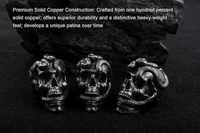 Skull Paracord Bead, Copper, 0.75x0.56x0.78 inches, for Crafting Lanyard Keychains