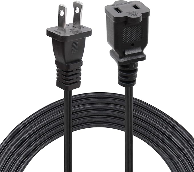 3 FT Extension Cord,2-Prong Small and Thin Extension Cords Male-Female Power Cable for NEMA 1-15P to NEMA 1-15R Cable Polarity,Short Extension Cord Black
