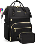 Focdod Backpack for Women 15.6 Inch Laptop Backpack Work Business Backpacks Purse Waterproof Computer College Backpacks Nurse Bag Backbag 2 Sets Casual Daypack for Travel Black