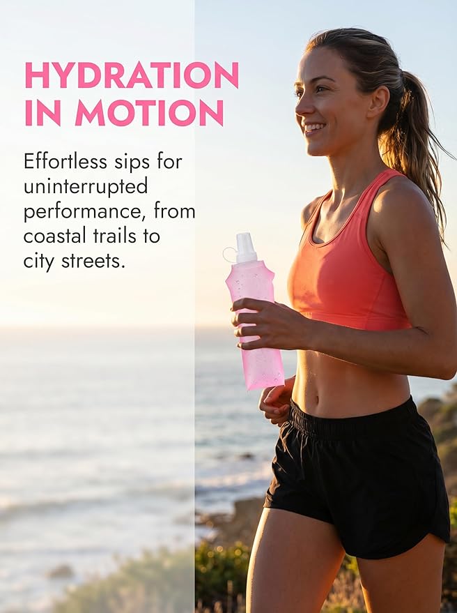 Zelvot Running Vest Soft Flask, BPA-Free 500ml Collapsible Water Bottle for Hydration Backpack, Folding Running Water Bottle for Marathon Hiking Cycling Climbing (Pink, 500 ML)