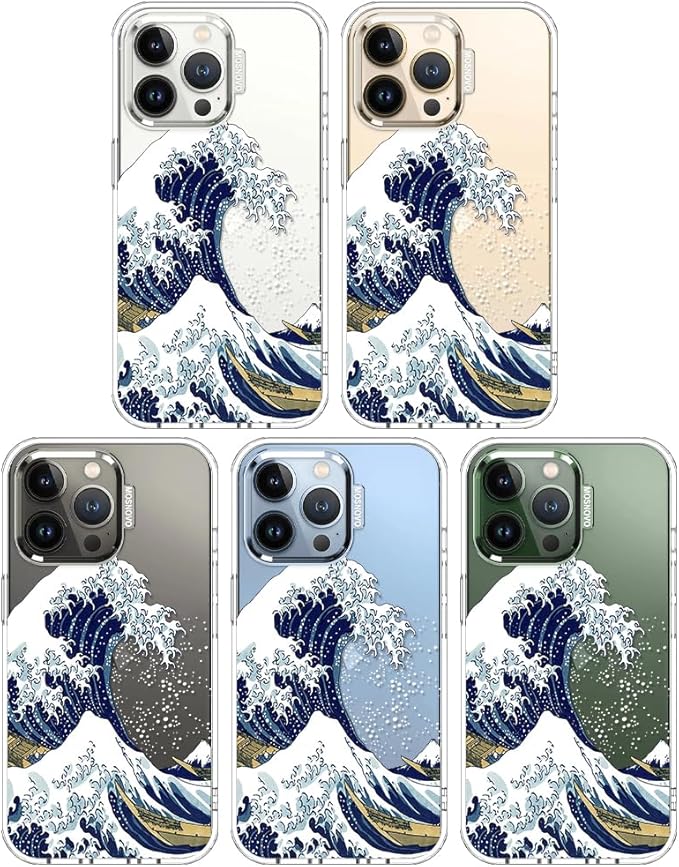 MOSNOVO Case for iPhone 13 Pro, [Buffertech 6.6ft Military-Grade Drop Protection] [Anti Peel Off Tech] Clear TPU Bumper Phone Case Cover Design - Great Wave