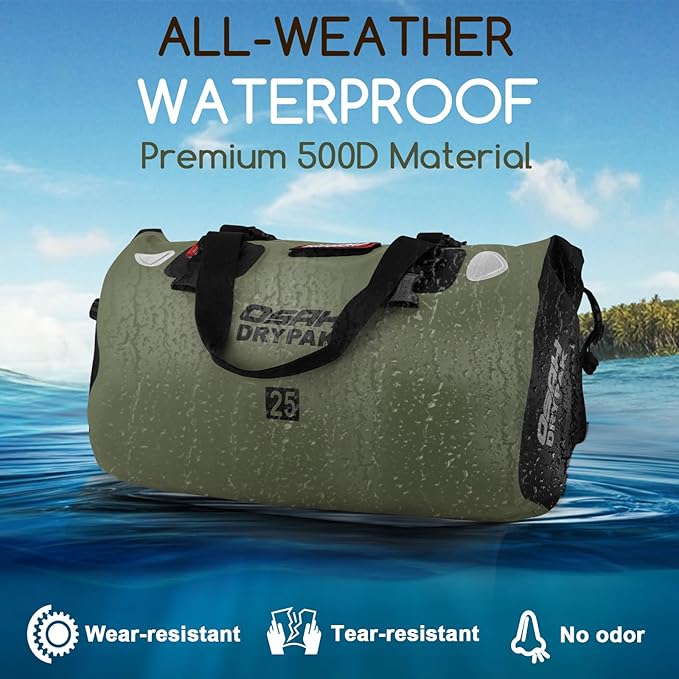 OSAH DRYPAK Waterproof Duffel Bag - Motorcycle Dry Bag Tail Bag with Large Storage Space, Waterproof Luggage Duffle Bags with Outer Mesh Zipper Pocket for Camping, Kayaking, Fishing & Traveling