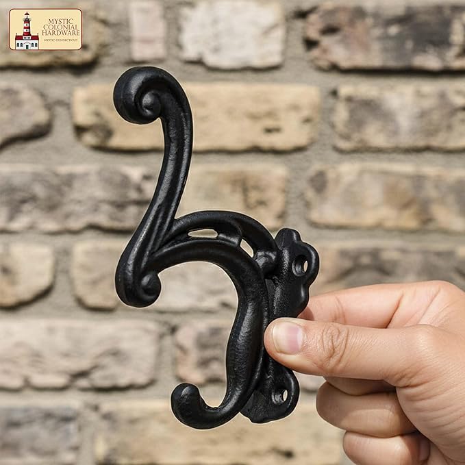 Mystic Colonial Rustic Cast Iron Wall Hooks, Heavy Duty Coat Hooks for Coat, Bag, Towel, Hat & Robe, Mounting Hardware Included, Black, Pack of 10
