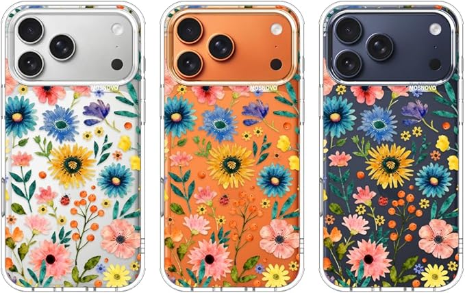 MOSNOVO for iPhone 17 Pro Max Case, Shockproof Military-Grade Protection 6.6ft Drop Tested, Camera Control, Clear Phone Case for iPhone 17 Pro Max, Wildflower Bloom Design