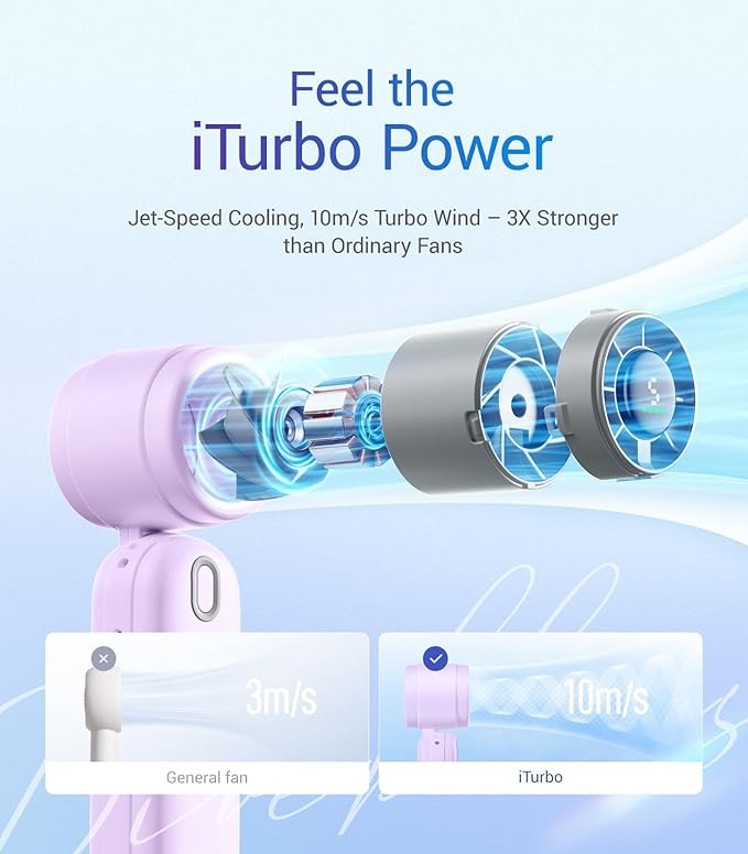 Diveblues Handheld Fan, 30ft/s Mini Portable Turbo Fan [12H Max Cooling], 4000mAh Personal Fan with LED Display, 3-in-1 Hand Held/Neck/Desk Fan for Travel, Cruise, Disney Essentials