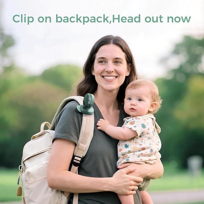 Momcozy Portable Stroller Fan with Clip | 4-Speed Mini-Fan for Carrier | Personal Fans Ultra Light 0.26lb | Gaps ≤4.5mm | Handheld Cooling | Rechargeable Rotate for Diaper Backpack/Table/Chair