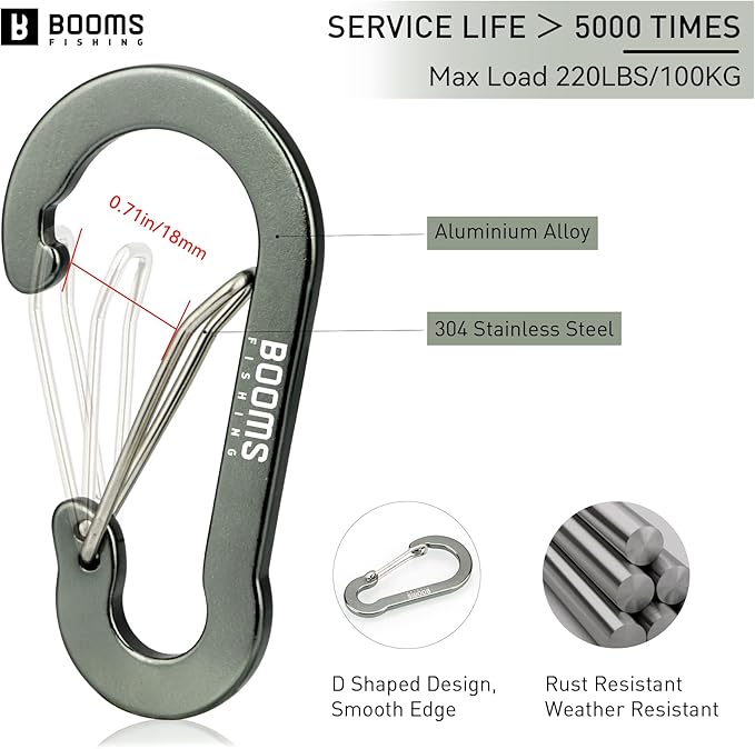 Booms Fishing CC5 Multi-Use Carabiner Clips, 10 Pack 2.3"/ 3.1" Caribeener Clips, Mini Keychain Caribeaner Clip, Aluminum D Ring Carabiners