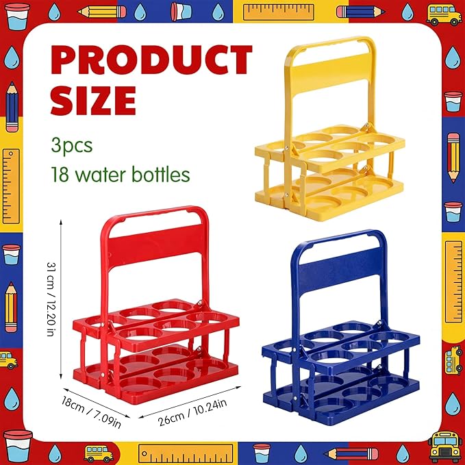 Reallnaive 3 Pcs Collapsible Water Bottle Carrier for Classroom Portable 6 Cup Holder with Handle Classroom Water Bottle Storage for Classrooms, Teaching Materials After-School Programs