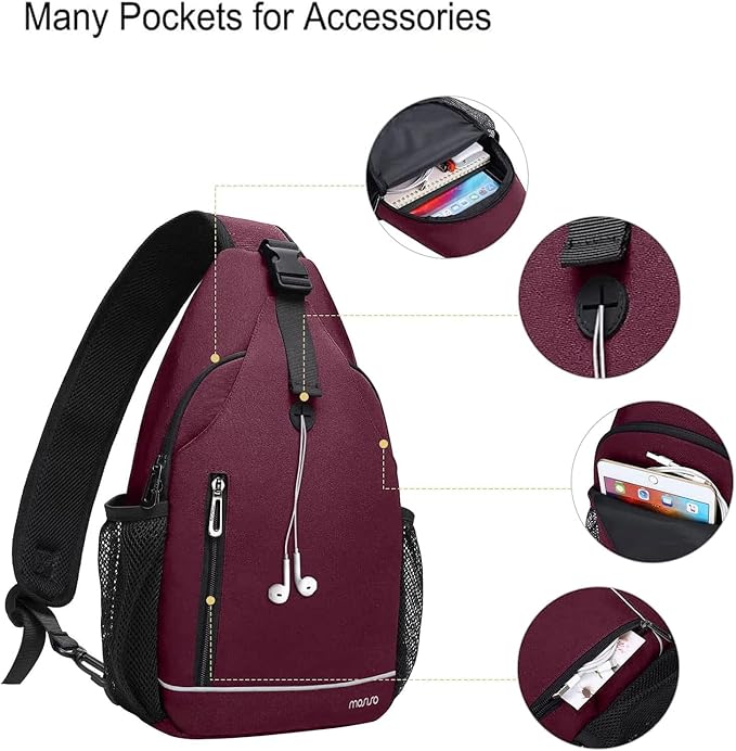 MOSISO Sling Backpack,Multipurpose Travel Hiking Daypack Rope Crossbody Shoulder Bag with Front Buckle Pouch&Reflective Strip