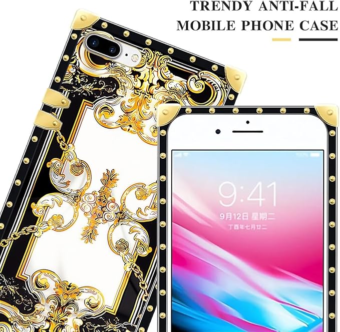Compatible with iPhone 8 7 SE Case, Gold Grain Flowers Luxury Golden Decoration for Girl Women Soft TPU Shockproof Protective Hard PC Back for iPhone 8 7 SE