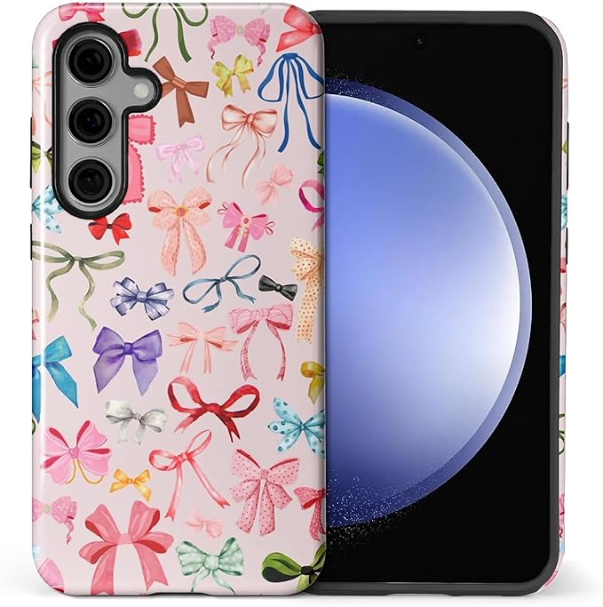 for Samsung Galaxy S24 Plus Case,HL2 Aesthetic Color Bow Tie Hybrid 2 Layer Hard Shell Silicone Protective Pattern Design Case