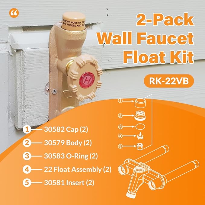 RK-22VB Vacuum Breaker Float Kit for Woodford Model 22 & V22 Hot and Cold Residential Wall Faucet, 2 Pack