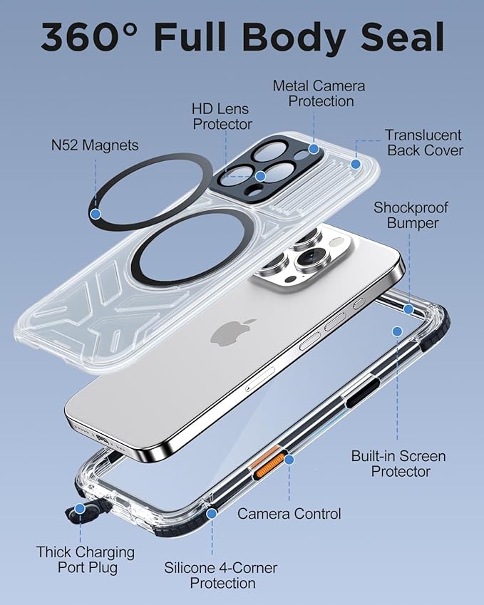 for iPhone 16 Pro Max Waterproof Case with Magsafe, Built-in [Camera & Screen Protector] [Lanyard], IP68 Water Proof Full Body Dustproof Heavy Duty Frosted Protective Phone Cover, 6.9" Black