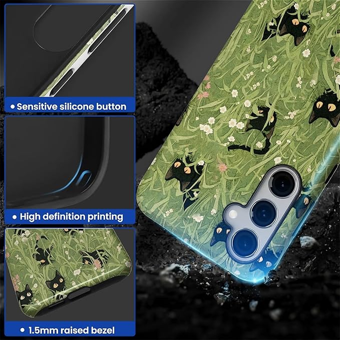 for Samsung Galaxy S24 Case,HL2 Grass Cat Hybrid 2 Layer Hard Shell Silicone Protective Pattern Design Case