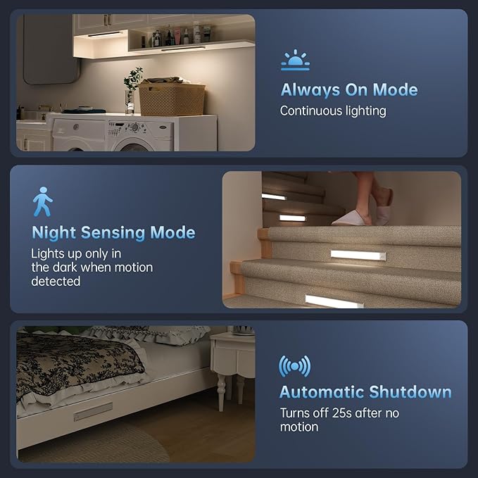 Under Cabinet Lighting,5 Pack Rechargeable Motion Sensor Light Indoor,3 Colors Dimmable,Magnetic Closet Lights Battery Operated,Under Counter Lights for Kitchen,Wardrobe, Hallway, Home