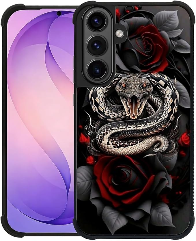 for Samsung Galaxy S26 Case,Graphic Design for Girl Boy Soft Silicone Hard Acrylic Shock Protection Designed for Samsung Galaxy S26 Entwined Rose Snake Pattern