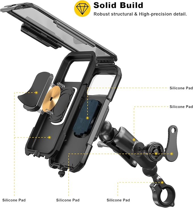 iMESTOU Anti-Theft Waterproof Motorcycle Phone Mount Bike Mobile Holder Double Socket Arms Aluminium Base Fit to Handlebar/Rear-View Mirror Pole for 3.5"-6.1" Cellphones (S)