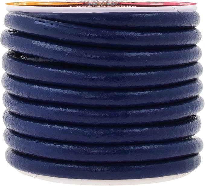 Mandala Crafts Round Genuine Navy Blue Leather Cord for Jewelry Making – 5mm Cowhide Leather Rope String Lace for Kumihimo – 4.4 Yards Cowhide Craft Cording Spool