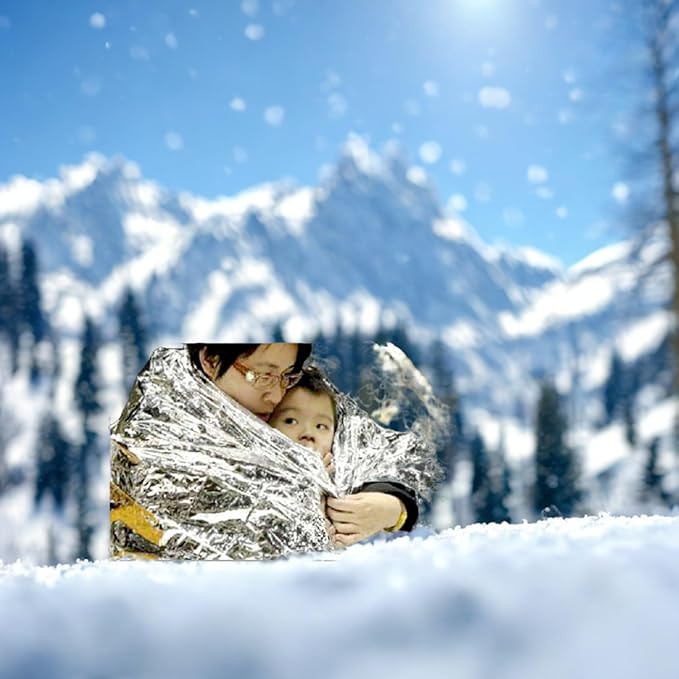 MEETSWEET Emergency Rescue Blanket Outdoor Survival Blanket Waterproof, Windproof, Warm, Sunscreen Lightweight and Portable Suitable for First Aid Bags and Outdoor Camping, Silver, 12pcs