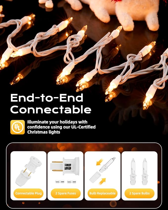 Brightown Christmas Lights, 100-Count 20ft Clear Incandescent Bulb Mini String Lights for Indoor Holiday Decor, Christmas Tree Garland Wedding Party Multi-Use Decoration, White Wire