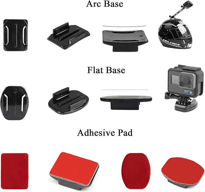Universal Action Camera Accessory Kit for GoPro Hero 13 12 11 10 9 8 Go pro Max 2 Insta360 X5/X4/X3 DJI OSMO Action 6 5 Pro Pocket 4 3 360 Cam, Motorcycle Helmet Base Adhesive Tripod Adapter Mount