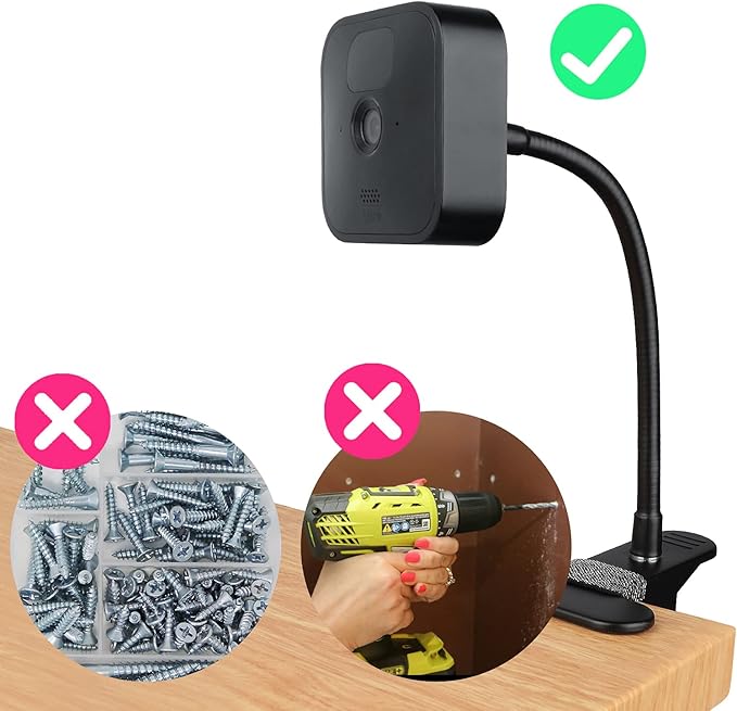 iTODOS 2 Pack Flexible Clip Clamp Mount Compatible with Blink Outdoor 4 (4th Gen)/(3rd Gen) XT3/Blink XT/XT2/Mini,8 inches Gooseneck Arm,Attach Your Blink Camera Wherever You Like Without Any Tools