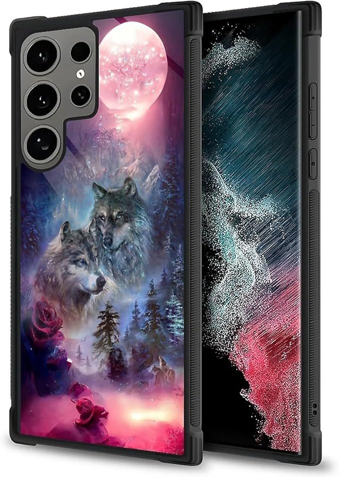 for Samsung Galaxy S24 Ultra Case, Star Two Wolfs Howling Pattern Graphic Design Girl Boy Soft Silicone Hard Acrylic Shock Protection for Samsung Galaxy S24 Ultra