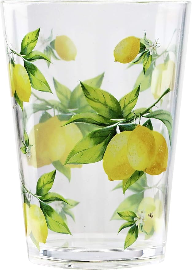 Calypso Basics Fresh Lemons, by Reston Lloyd, 8oz Acrylic Juice Drinkware, Set of 6, white, lemon, green