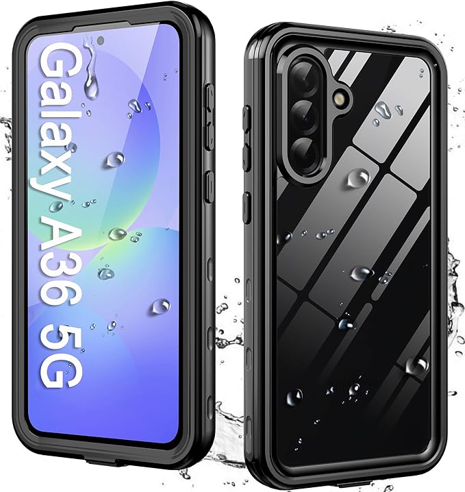 for Samsung Galaxy A37 A36 5G Phone Case with Built-in Screen Protector, Waterproof Case Rugged Full Body Underwater Dustproof Shockproof Drop Proof Protective Cover for Samsung A37 A36 5G, Black