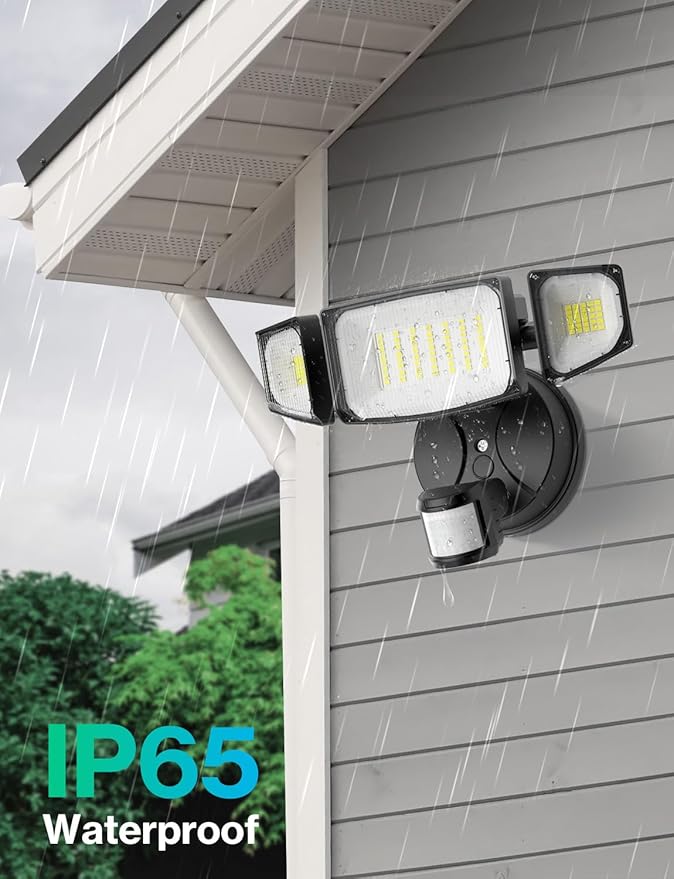 iMaihom 50W Motion Sensor Outdoor Lights, 5000LM Hardwired Motion Sensor Flood Light, Dusk to Dawn Outdoor Lighting, 6500K LED Security Light, IP65 Waterproof Motion Detector Lights for Outside, Black