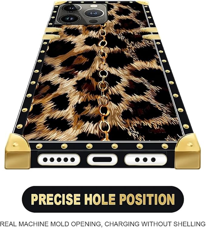 Compatible with iPhone 13 Pro Max Case, Seamless Gold Chain Leopard Luxury Golden Decoration for Girl Women Soft TPU Shockproof Protective Hard PC Back for iPhone 13 Pro Max