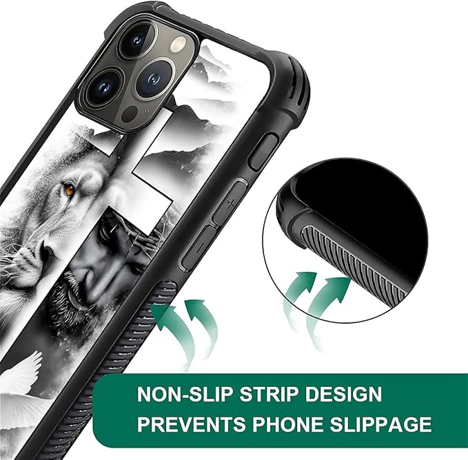 for iPhone 16 Pro Case, Lion Cross Jesus Christ Dove Pattern Graphic Design Girl Boy Soft Silicone Hard Acrylic Shock Protection for iPhone 16 Pro