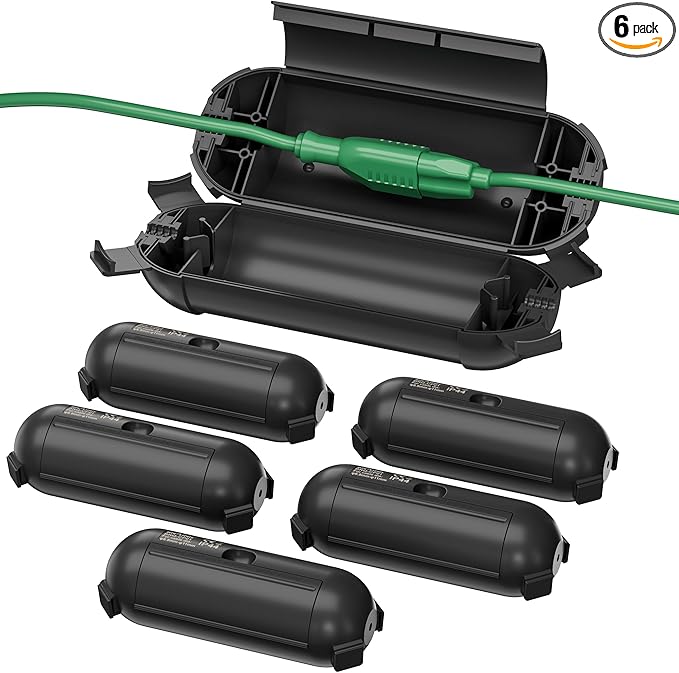 [6 Pack] Outdoor Extension Cord Cover Waterproof, BN-LINK Outdoor Plug Protector, Electrical Connection Box for Holiday String Lights & Tools, Black