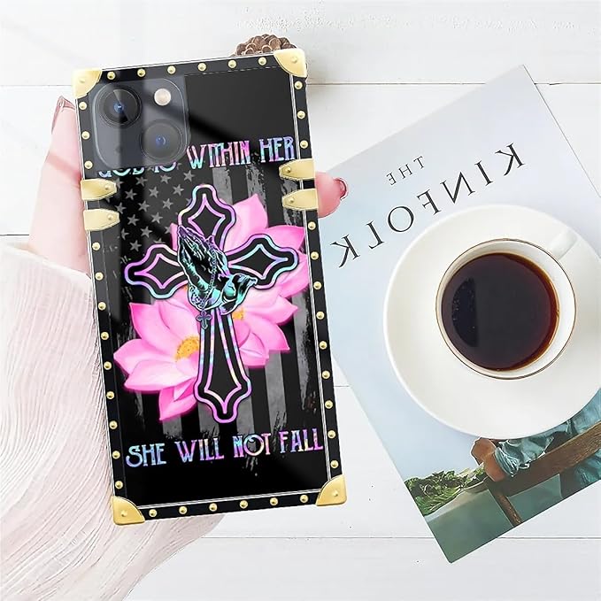 Compatible with iPhone 13 Case, Praying Cross Hands Luxury Golden Decoration for Girl Women Soft TPU Shockproof Protective Hard PC Back for iPhone 13