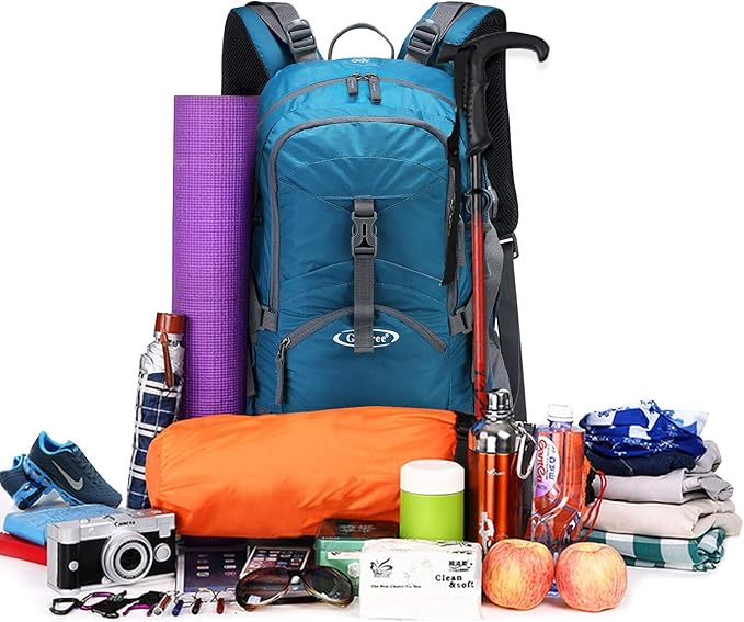 G4Free 45L Hiking Travel Backpack Waterproof with Rain Cover, Outdoor Camping Daypack for Men Women (Grey Blue)