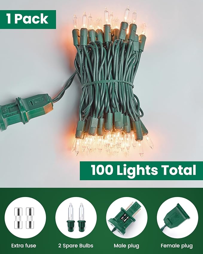 Minetom 100 Count 20 Feet Christmas String Lights, Incandescent Bulb Mini Lights for Outdoor Indoor Xmas Tree Birthday Wedding Party Festival Christmas Decorations Decor