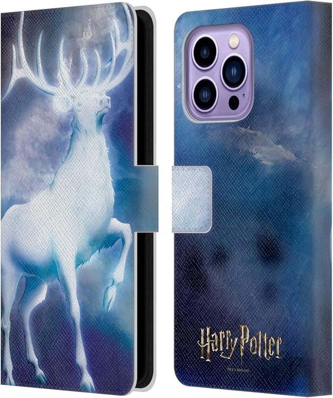 Head Case Designs Officially Licensed Harry Potter Stag Patronus Prisoner of Azkaban II Leather Wallet Case Compatible with Apple iPhone 14 Pro Max
