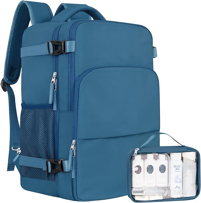 Sinaliy Travel Backpack, Carry on Flight Approved Backpack with Multi-Pockets, TSA Waterproof 17.3inch Laptop Backpack, Personal Item Travel Bag for Men Women, Deep Blue